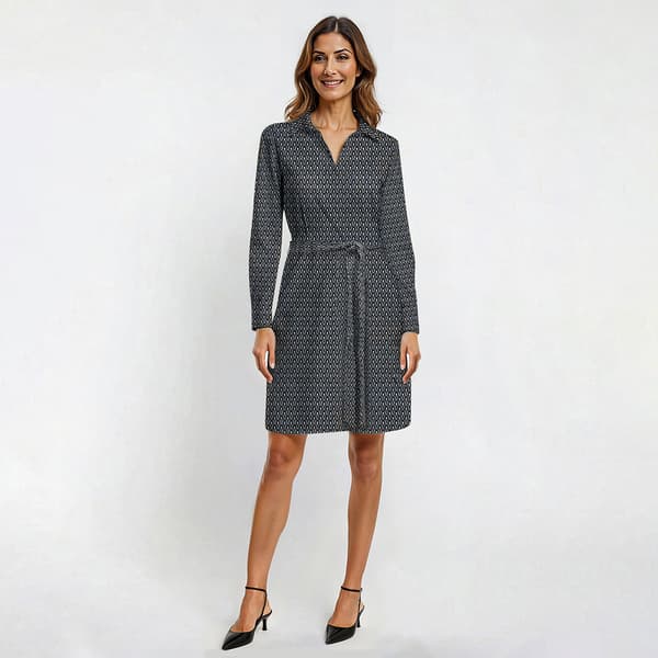 Womens Emma & Michele Long Sleeve Abstract Shirtdress w/ Belt