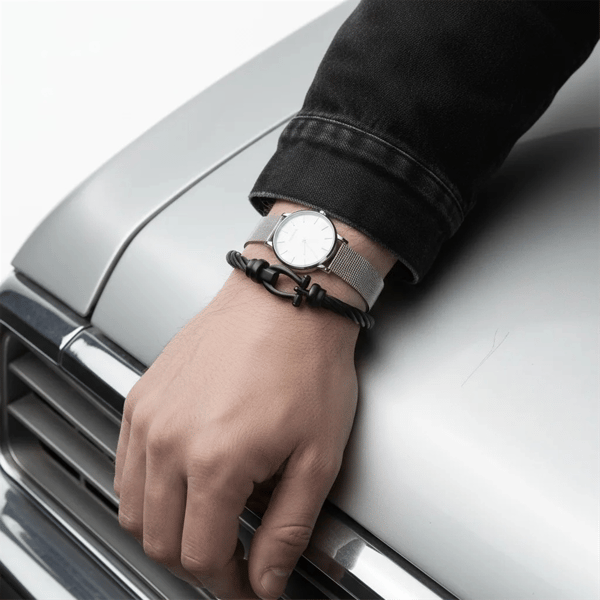 Mens Iron Saints Black Cable Cuff Bracelet