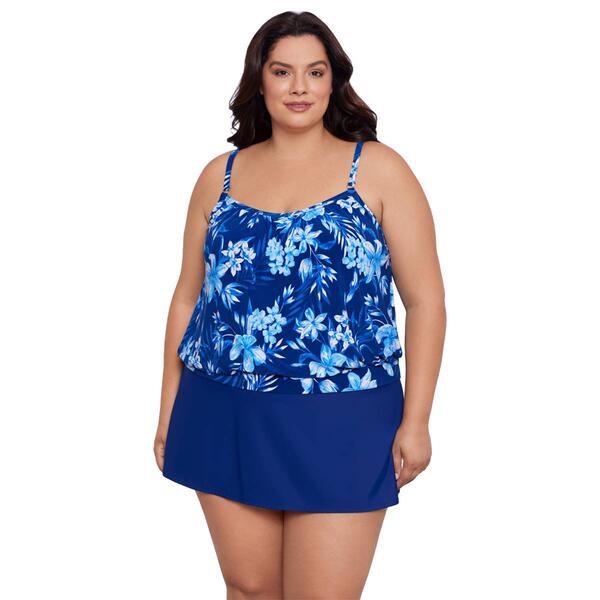 Plus Size American Beach Island Time Over The Shoulder Swim Top - image 