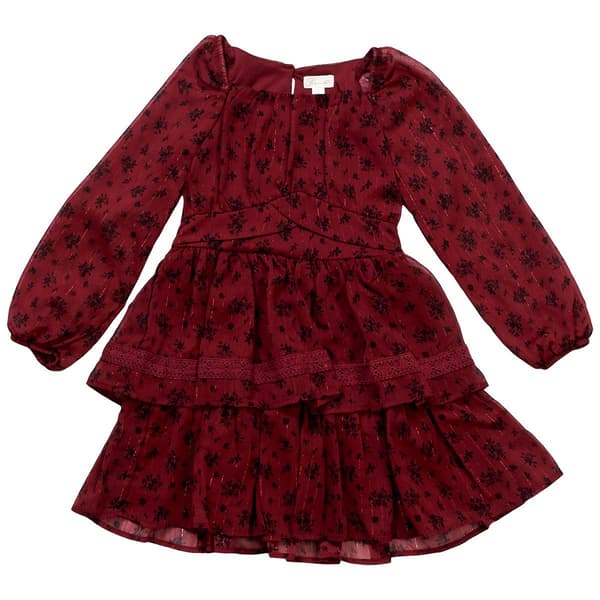 Girls &#40;7-12&#41; Nannette Long Sleeve Floral Tiered Chiffon Dress - image 