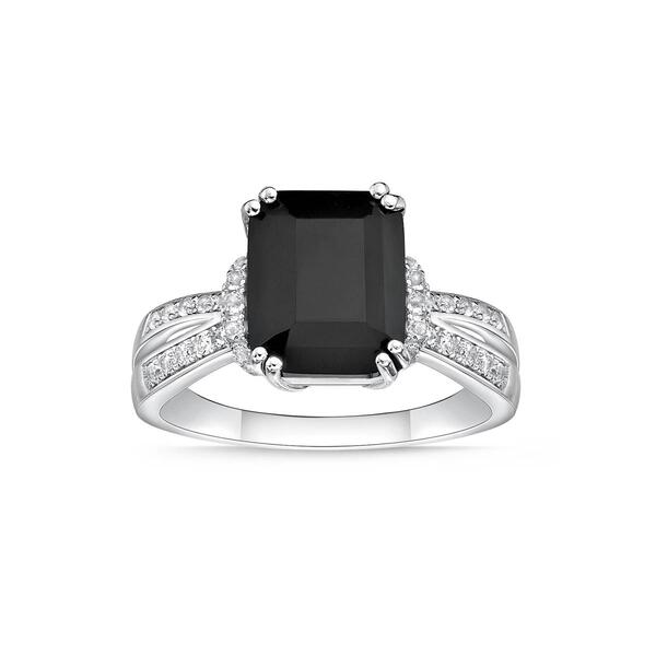 Gemminded Sterling 8mm Cushion Onyx & White Topaz Statement Ring - image 