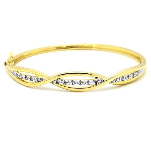 Gianni Argento Gold Plated Diamond Twisted Bangle Bracelet