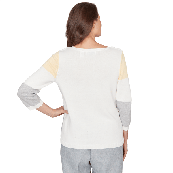 Petite Alfred Dunner Al Fresco Color Block 3/4 Sleeve Sweater - image 