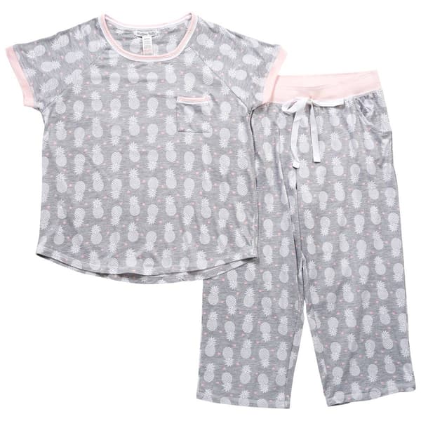 Juniors Pillow Talk Short Sleeve Pineapple Capri Pants Pajama Set - image 