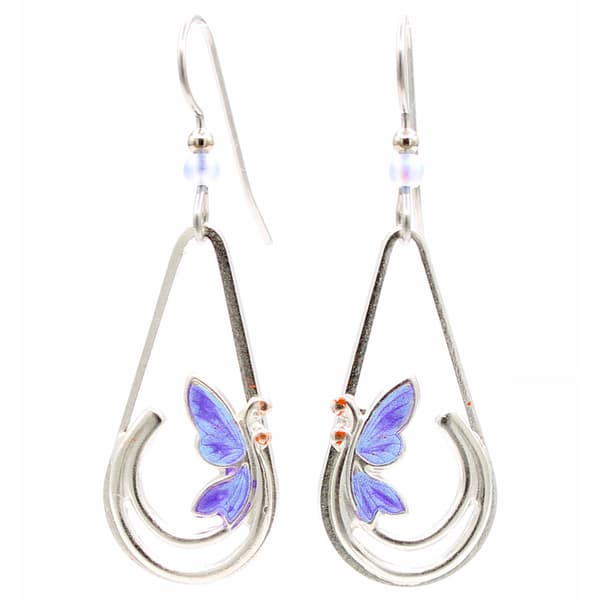 Silver Forest Elongated Butterfly Teardrop Earrings - image 