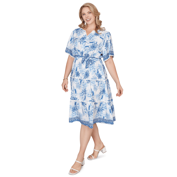 Plus Size Ruby Rd. French Riviera Floral Toile Tiered Midi Dress