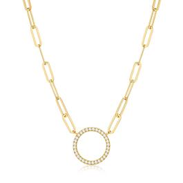 Forever Facets 18kt. Gold Plated Circle Paperclip Necklace