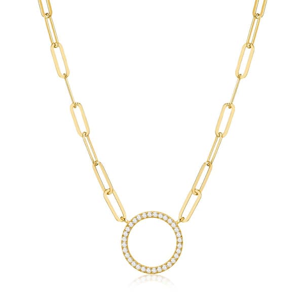 Forever Facets 18kt. Gold Plated Circle Paperclip Necklace