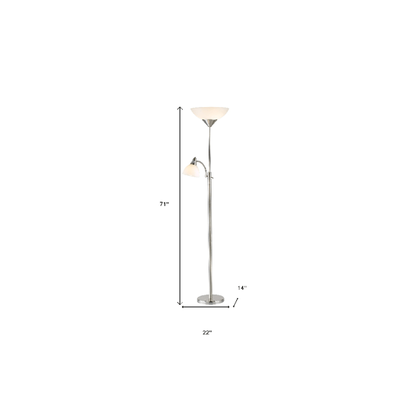 HomeRoots 71in. Silver Metal Two Light Torchiere Floor Lamp