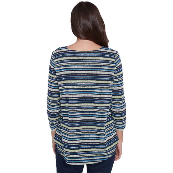 Petite Ruby Rd. Resort Ready 3/4 Sleeve Pebble Stripe Knit Top