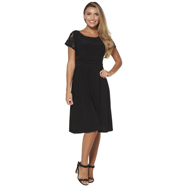 Petites Perceptions Short Sleeve Lace Trim Ruched Waist Dress - image 