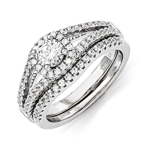 Sterling Silver CZ 2pc. Wedding Ring Set in Sterling Silver - image 