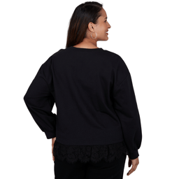 Plus Size Ruby Rd. Mysterious Romance Lace Trim V-Neck Blouse