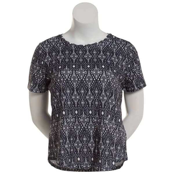 Womens Emily Daniels Short Sleeve Strappy Neck Ikat Tee - image 