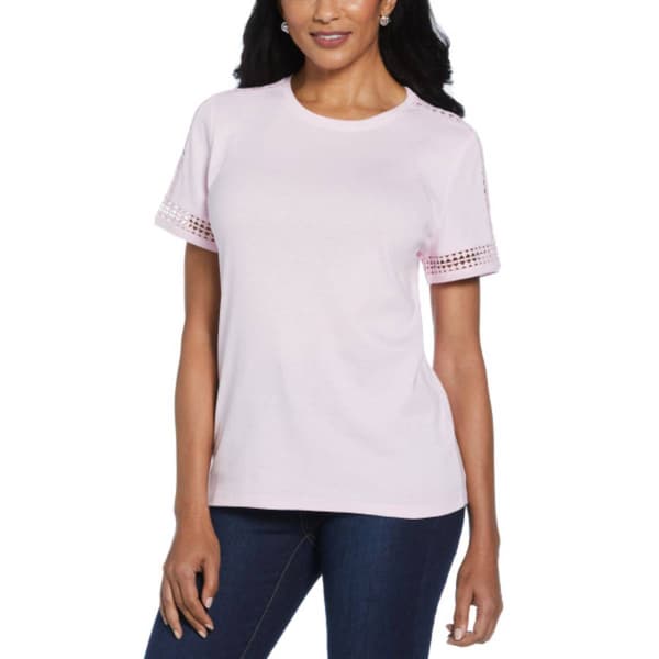 Womens Rafaella&#40;R&#41; Short Sleeve Dot Lace Trim Tee - image 