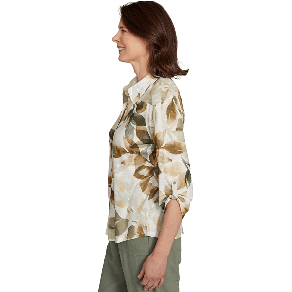 Womens Alfred Dunner Copper Canyon Roll Tab Leaf Button Down