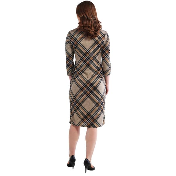 Womens Chetta B 3/4 Sleeve Tie Waist Plaid Hacci Shift Dress