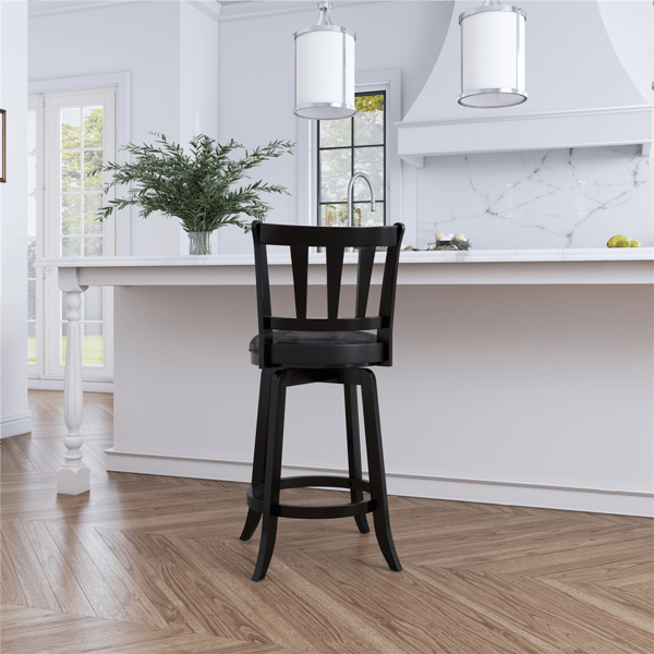 HH2 Home Presque Isle Black Wood Counter Height Swivel Stool