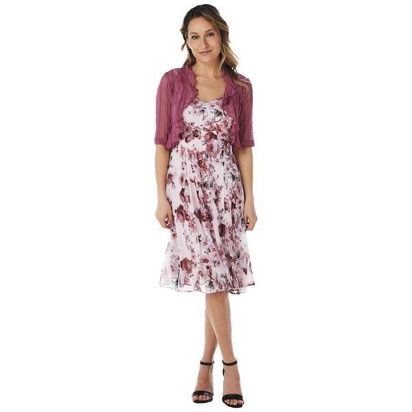 Plus Size Connected Apparel Crochet Jacket with Print Dress - image 