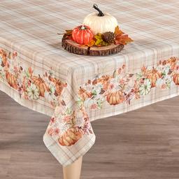 Willow & Hem Plaid Pumpkin Print Fabric Tablecloth