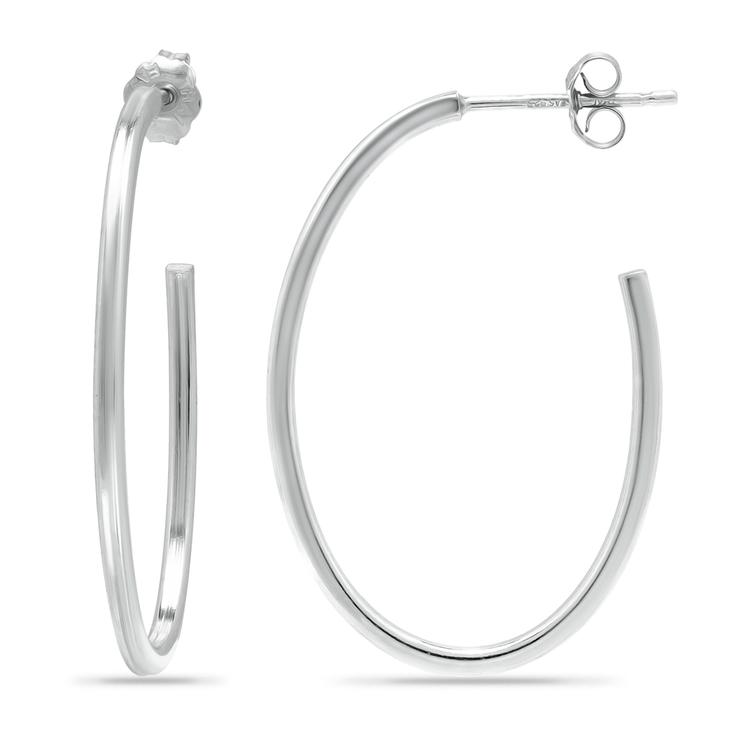 Sterling Silver 30mm Oval Hoop Post Earrings