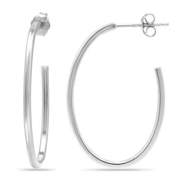 Sterling Silver 30mm Oval Hoop Post Earrings - image 
