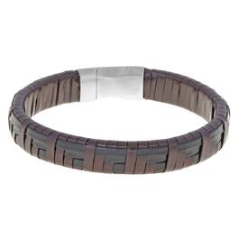 Mens Lynx Stainless Steel Brown & Black Leather Bracelet