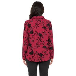 Womens Zac & Rachel Long Sleeve 1/2 Button Floral Burgundy Blouse