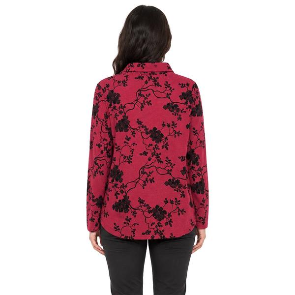 Womens Zac & Rachel Long Sleeve 1/2 Button Floral Burgundy Blouse