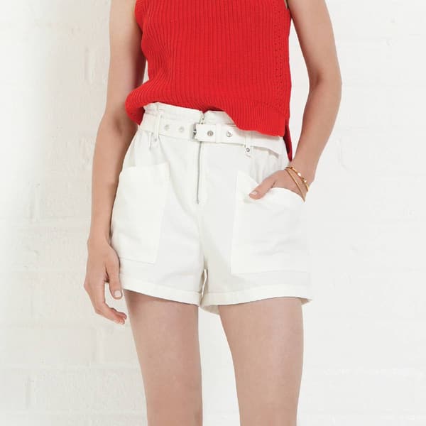 Womens MNK Ruffle Waist Zip Front Short with Belt