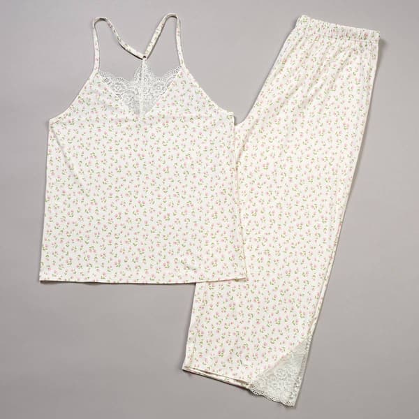 Womens Elizabeth & Nicole Floral Lace Trim Racerback Pajama Set