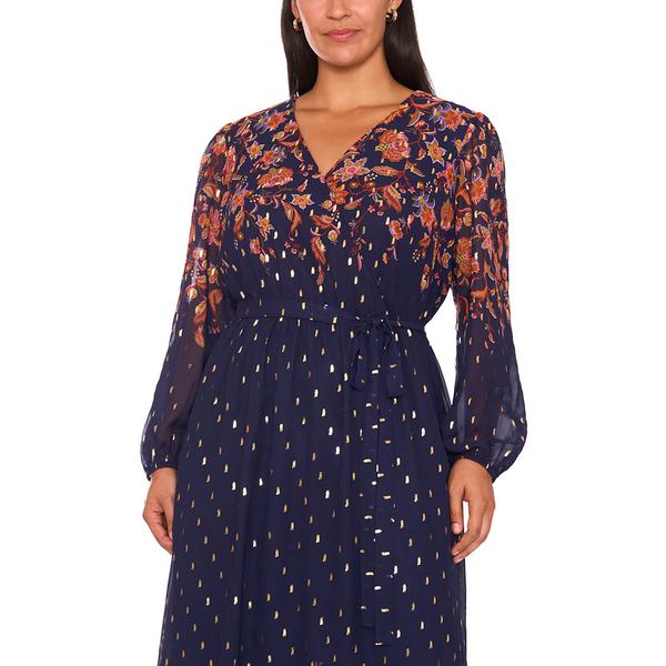 Plus Size MSK Long Sleeve V-Neck Floral Wrap Dress