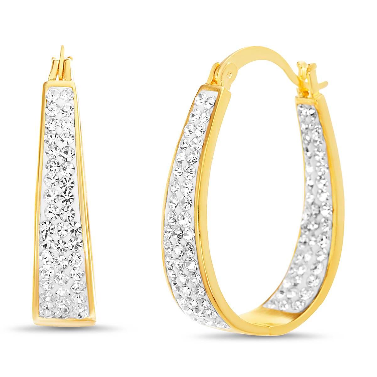 Yellow Oval Crystal Hoop Earrings
