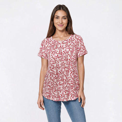 Womens Bobeau Short Sleeve Floral Vine Babydoll Tee - image 