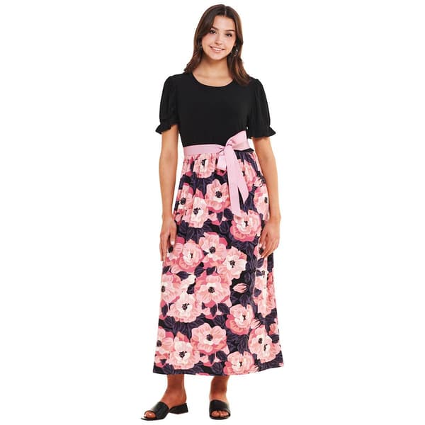 Plus Size Violet B Short Puff Sleeve Sash Tie Midi Dress - image 