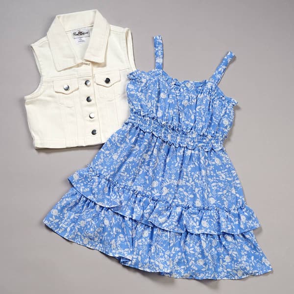 Girls (7-16) Rare Editions 2pc. Floral Dress with Denim Vest Set - image 