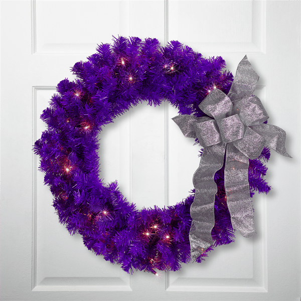 Northlight 24in. Pre-Lit Artificial Purple Pine Christmas Wreath