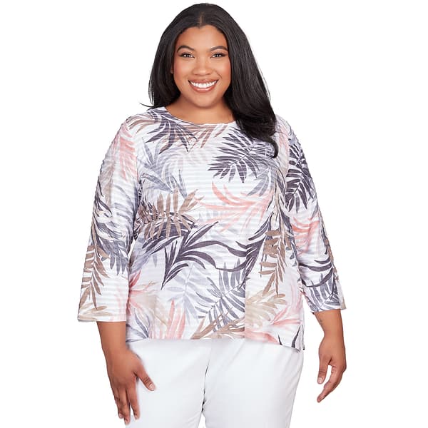 Plus Size Alfred Dunner Classics 3/4 Sleeve Texture Leaves Tee - Boscov's