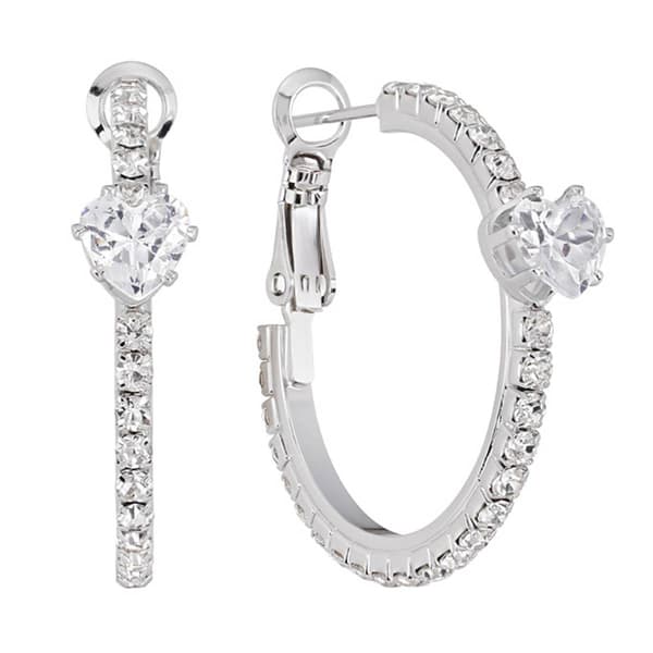 Athra Fine Silver Plated 25mm Crystal Heart Hoop Earrings - image 