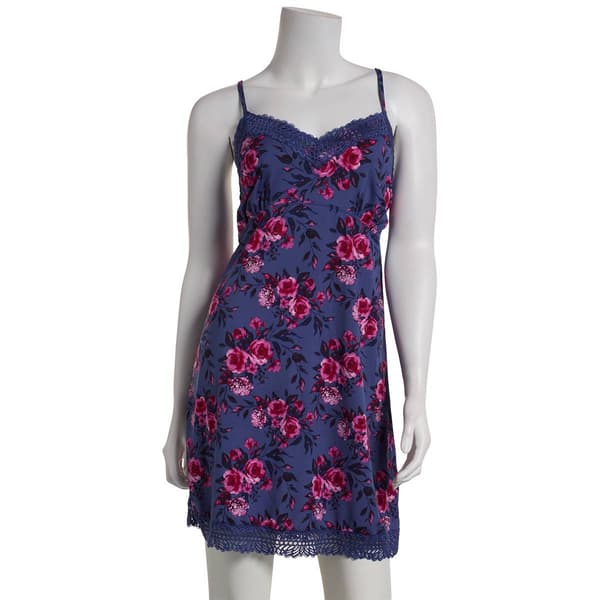 Womens Jessica Simpson Watercolor Florals Lace Trim Cami Chemise