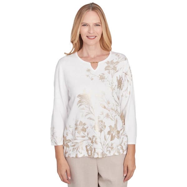 Petite Alfred Dunner Kensington Gardens Botanical Foil Sweater