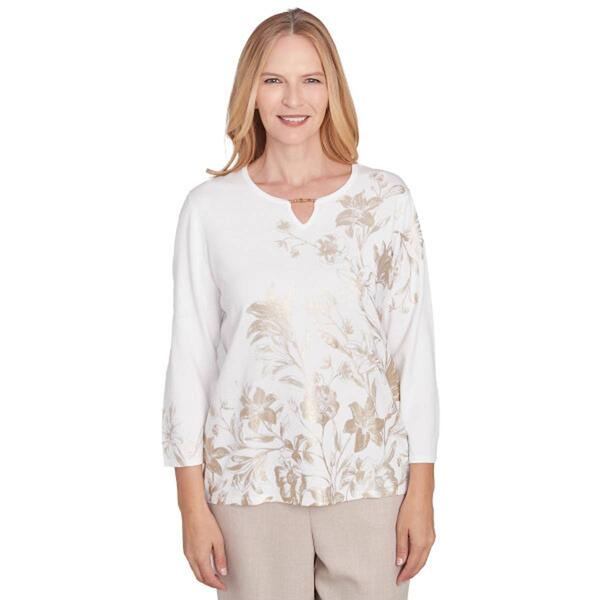 Petite Alfred Dunner Kensington Gardens Botanical Foil Sweater - image 
