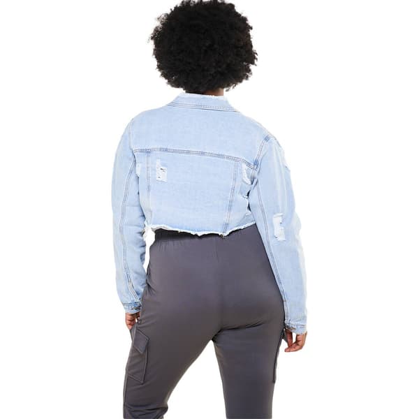 Juniors Plus Madden Girl Destructed Cropped Denim Jacket
