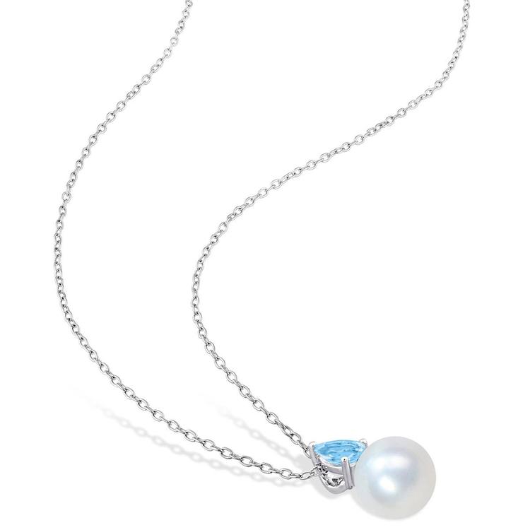 Gemstone Classics™ Freshwater Pearl & Blue Topaz Pendant