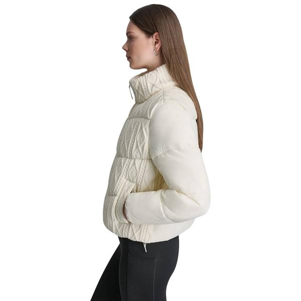 Womens DKNY Sport Cable Knit Mock Neck Puffer Jacket
