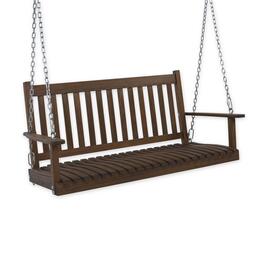 Evergreen Slatted Wood Porch Swing