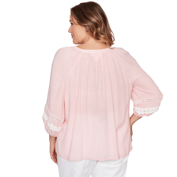 Plus Size Ruby Rd. Renaissance Romance 3/4 Sleeve Button Blouse