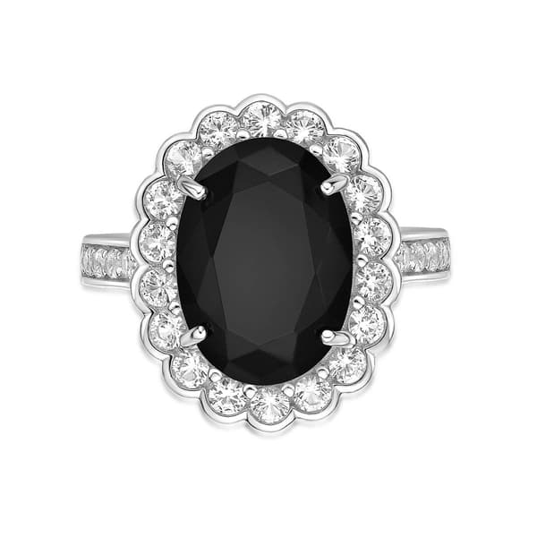 Gemminded Sterling Silver Oval Onyx & White Topaz Ring