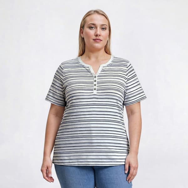 Plus Size Hasting & Smith Short Sleeve Stripe Henley Tee