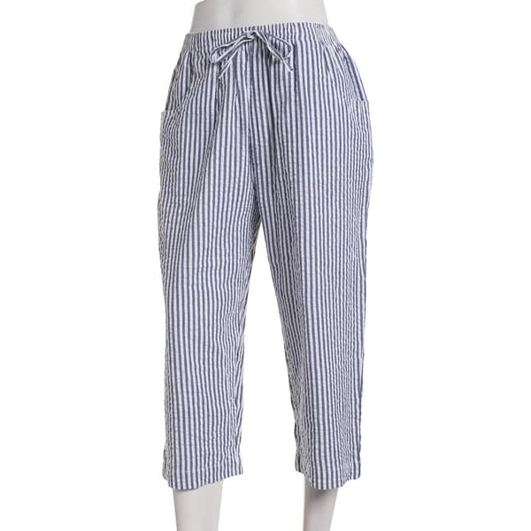 Womens Jordana Rose Wide Stripe Seersucker Capri Pants - image 